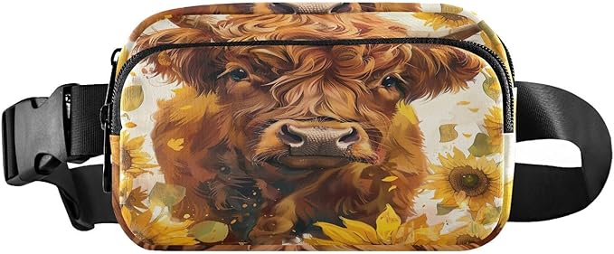 Highland Cow Sunflowers Fanny Pack for Women Men Water Resistant Fashion Waist Packs with Adjustable Strap Belt Bag for Travel Workout Jogging Hiking 21220113