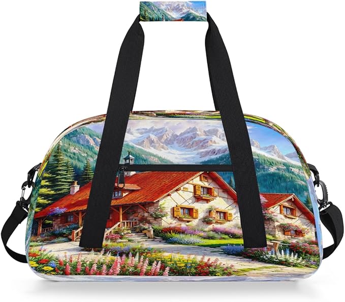 Travel Duffle Bag for travel duffle bag sports Girls Boys Kids Lscape Mountain House Lightweight Overnight Sleepover Weekender Bags Small Dance Gym Sport Bag Teens Carry-On Size Workout Bag