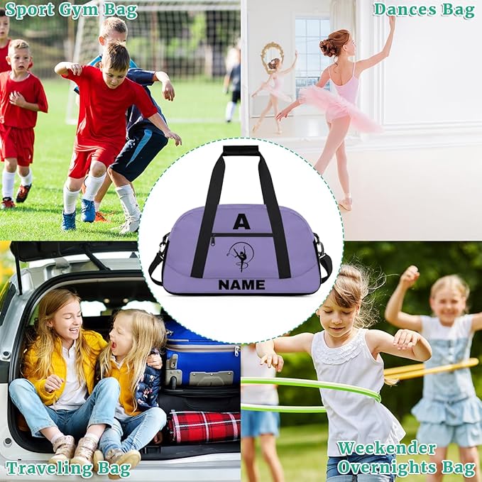 Personalize-Kids-Sports-Duffel-Bags With Custom Name Text Carry-On Overnight Travel Gym Lightweight Dance Pattern Sports Bags For Girls Boys Kids,Lilac 2