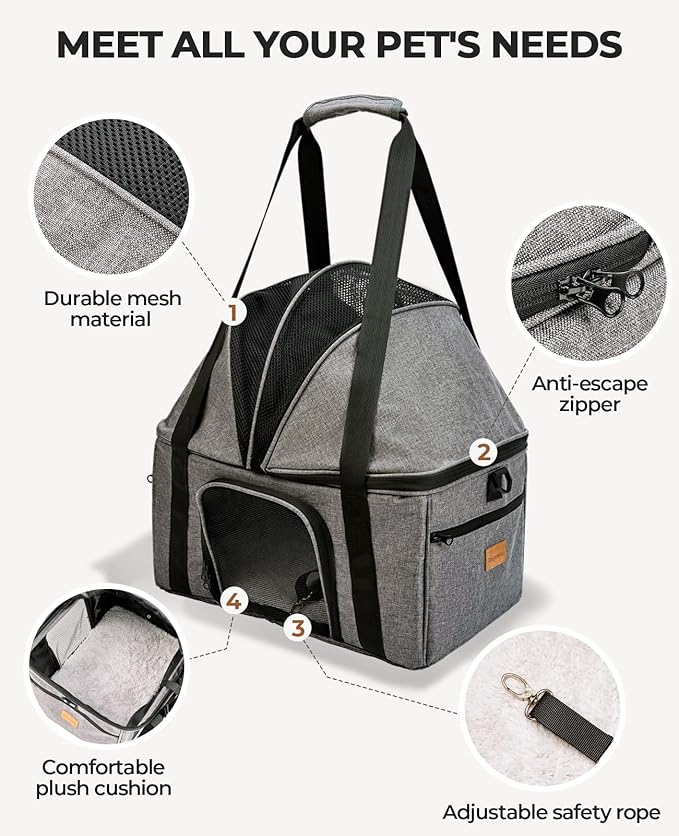 BurgeonNest Top-Expandable Large Cat Carrier, Soft Sided Cat Bag Carrier for Medium Large Pet 25 lbs, Upgrade Small Dog Car Seat, Collapsible Puppy Travel Bag with Semi-Open Mode Canopy