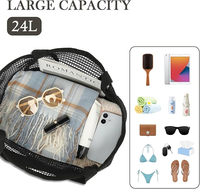 Fammart Mesh Beach Bag for Women, Summer Straw Tote Hobo Pool Bags with Zipper Pocket, Travel Vacation Cruise Essentials 2026