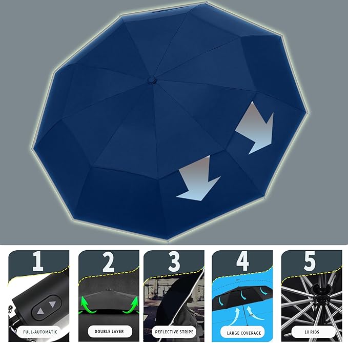 MRTLLOA 42/49 Inch Compact Travel Essentials Umbrella for Rain, Lightweight, Portable, Automatic, Strong, Waterproof Folding Umbrellas for Women, Men and Teenagers