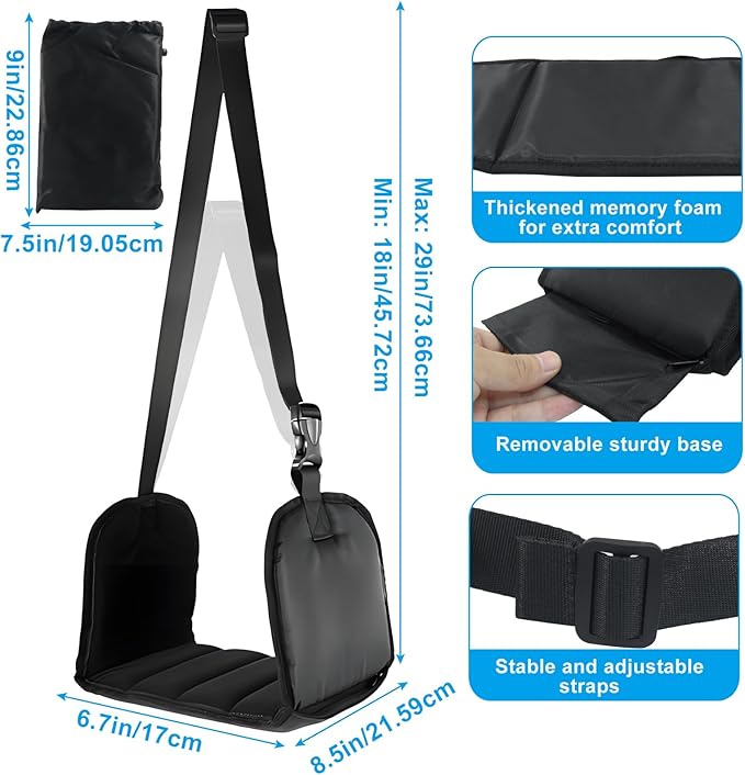 Zorfeter 1 Pack Memory Foam Foot Hammock with Drawstring Bag, Adjustable Foot Rest Portable Foot Sling, No Collapse Support Plates for Plane Travel/Travelers