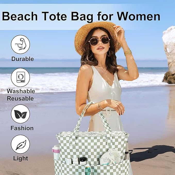 LEDAOU Large Beach Bag Women Waterproof Sandproof Zipper Beach Tote Pool Bag for Swim Gym Grocery Travel with Wet Pocket | Waterproof, Sandproof, Zipper, Pool, Gym, Grocery