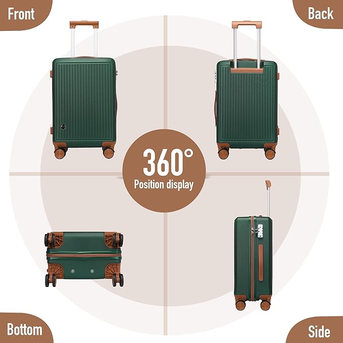 Luggage Sets with Spinner Wheels, 3 Piece Suitcase Set for Women,Hardside Luggage set Clearance with TSA Lock,Hard Shell Rolling suitcase,Hard Case for Travel(Green, 3PCS Set)
