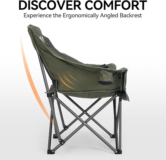 Oversized Camping Chair Padded Camping Chairs Heavy-Duty Foldable Camping Chairs with Cup Holder and Cooler Bag Portable Lawn Chair for Sports Outdoors-Support 450LBS, Green