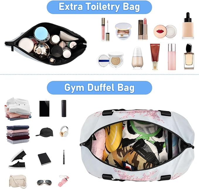Travel Duffel Bags for Women Cherry Blossom Tree on Water Island Sports Duffel Bags Gym Bags with Shoes Compartment Tote Bag Weekender Bag for Travelling