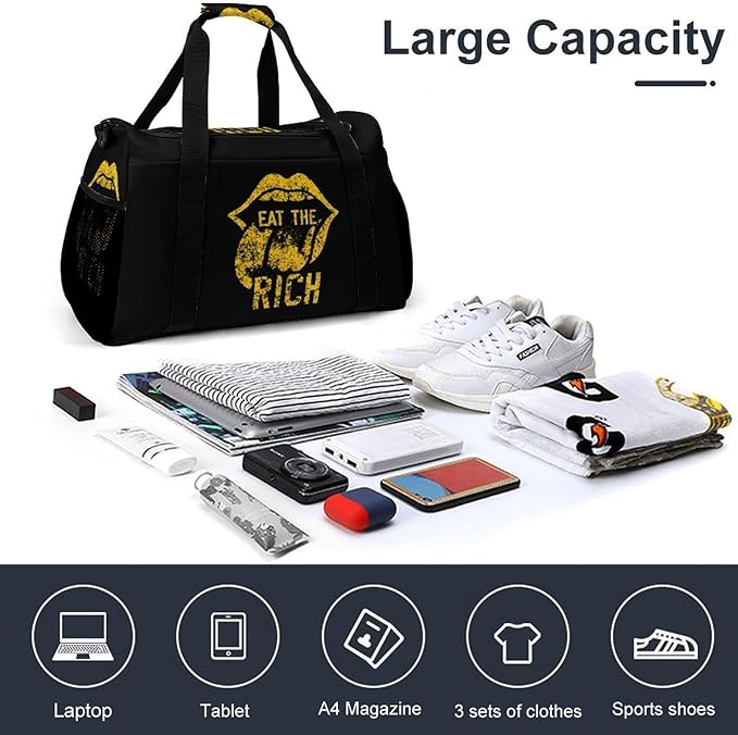 Eat The Rich Duffle Bag Gym Bag for Workout Travel Tote with Detachable Straps