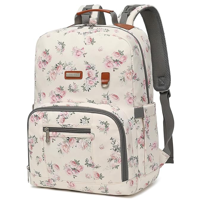 Diaper Bag Backpack, Large Baby Nappy Bags with Portable Changing Pad for Boys and GirlsMultifunction Travel Baby Bag for Moms Dads, Shower Gifts Waterproof and Stylish，Flower Beige