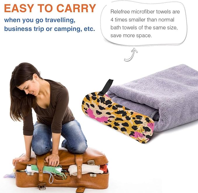 Pink Leopard 1 Sand Free Beach Towel – 31.5"X63" Quick Dry Microfiber Beach Towels for Travel, Swimming, Pool, and Camping, Absorbent and Compact Beach Essential for Women, and Men