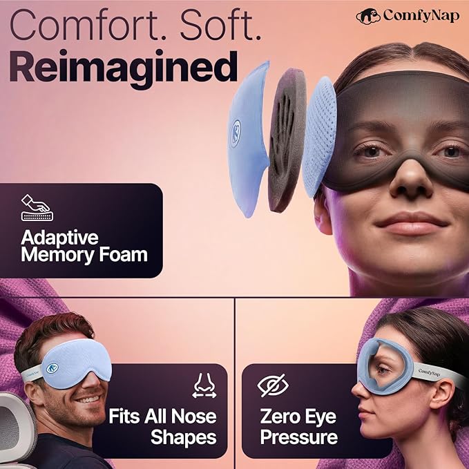 Eye Mask for Sleep with Ultimate Travel Case & Ear Plugs - DeepSpace™ Blackout Sleep Mask for Women Men, Side Sleeper Adjustable Eye Cover, Zero Eye Pressure, Memory Foam Eye Mask for Travel