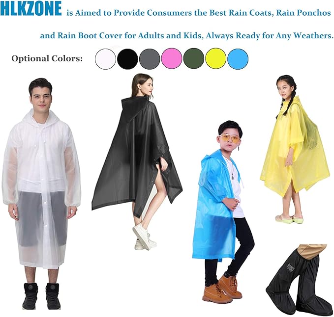 HLKZONE Rain Ponchos for Adults, [Pack of 2] Portable EVA Rain Coat Rain Jacket Reusable Raincoats with Drawstring Hood