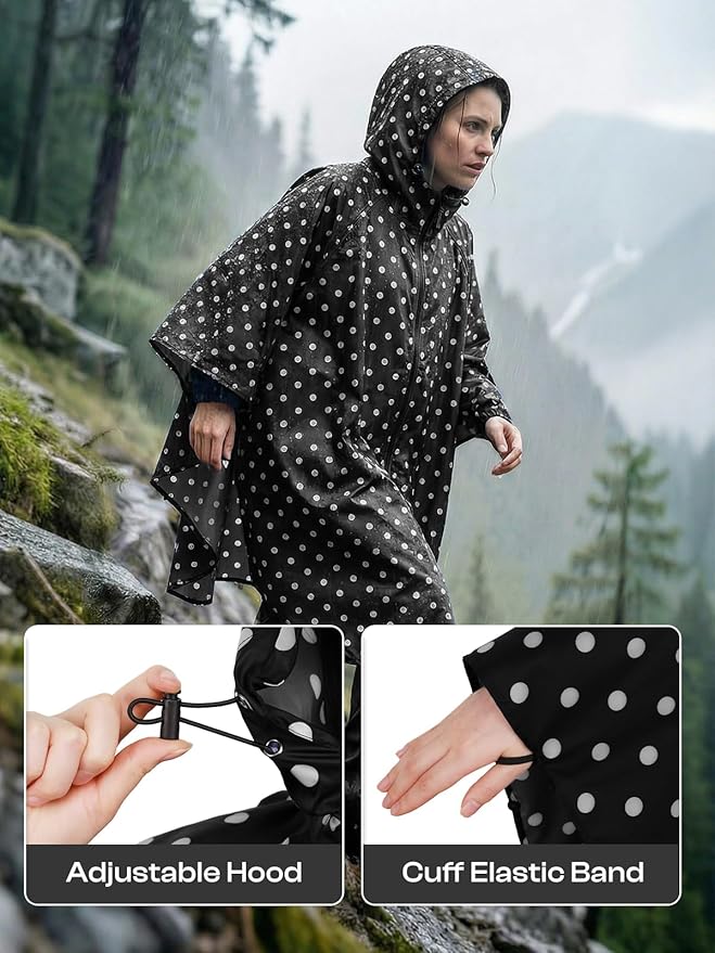 SaphiRose Lightweight Waterproof Rain Poncho for Adults with Hood Portable Rainwear for Outdoor