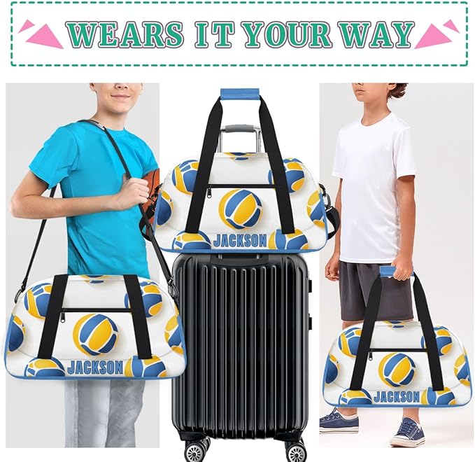 Custom Volleyball Gym Duffel for Kids Boys,Personalized Duffel Bag Overnight Bags for Travel Weekender Practice Sports