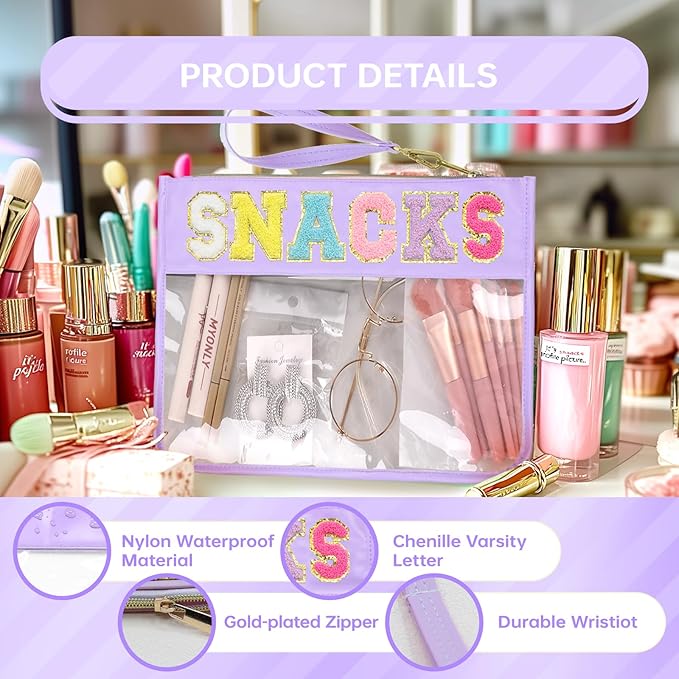 Snack Bags Clear Pouch Travel Makeup Bag Chenille Letter Bags for Zipper Pouch Clear Cosmetic Bag Clearly Tote Bag Makeup Travel Bags for Women