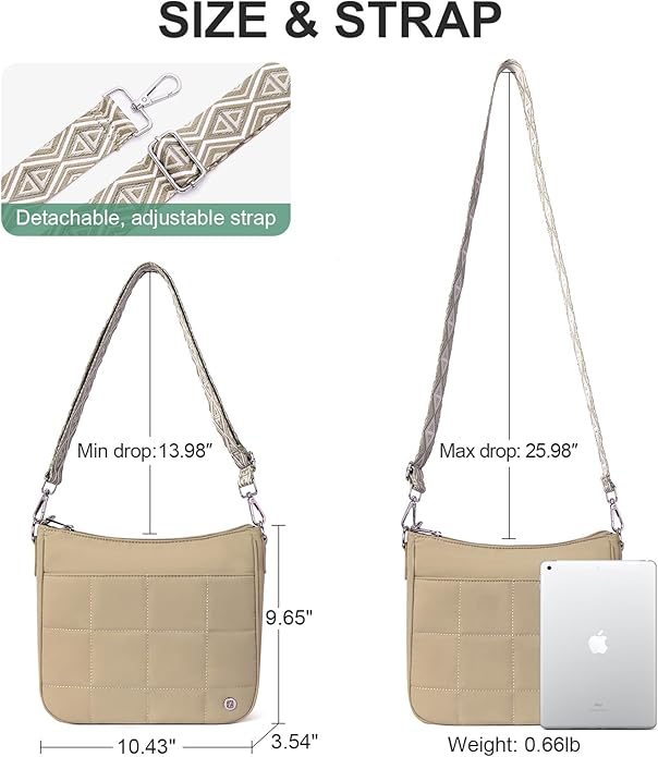 Anti Theft Crossbody Bags for Women,Quilted Puffer Travel Purses Shoulder Hobo Bag Handbag with Guitar Strap