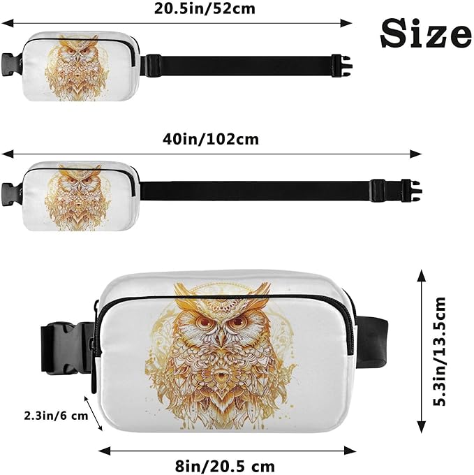 Mythical Golden Owl Fanny Pack for Women Men Water Resistant Fashion Waist Packs with Adjustable Strap Belt Bag for Travel Workout Jogging Hiking 21218783