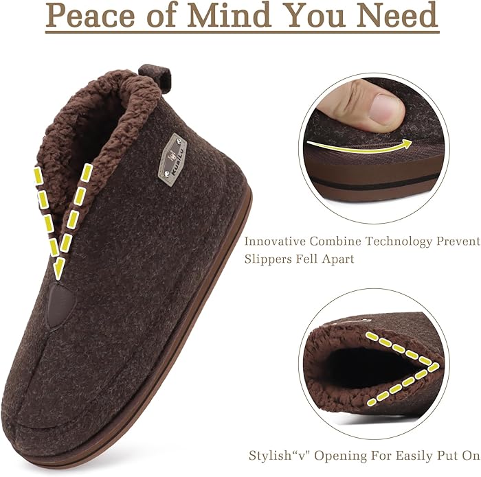 KuaiLu Mens House Slippers Booties Cozy Memory Foam Boots Warm Plush Lining Winter Felt Home Bedroom Slipper Socks Indoor Outdoor Non-Slip Shoes