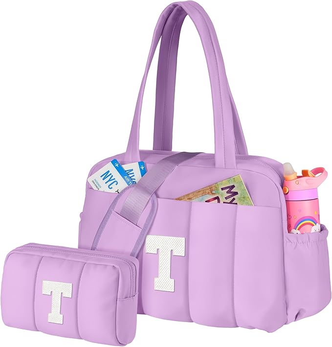 Initial Duffle Bag, Carry On Bags for Women，Gifts for Women 20s-Overnight Bag with Wet Pocket，Lightweight Travel Bags Personalized Gym Tote with Makeup Pouch