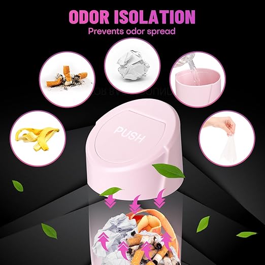 Car Trash Can Bin with Lid - 2 Packs Car Garbage Can Cup Holder - Pink Mini Leakproof Vehicle Garbage Bin with 40pcs Trash Bags-Automobile Organizers and Storage for Front Back Seat Accessories