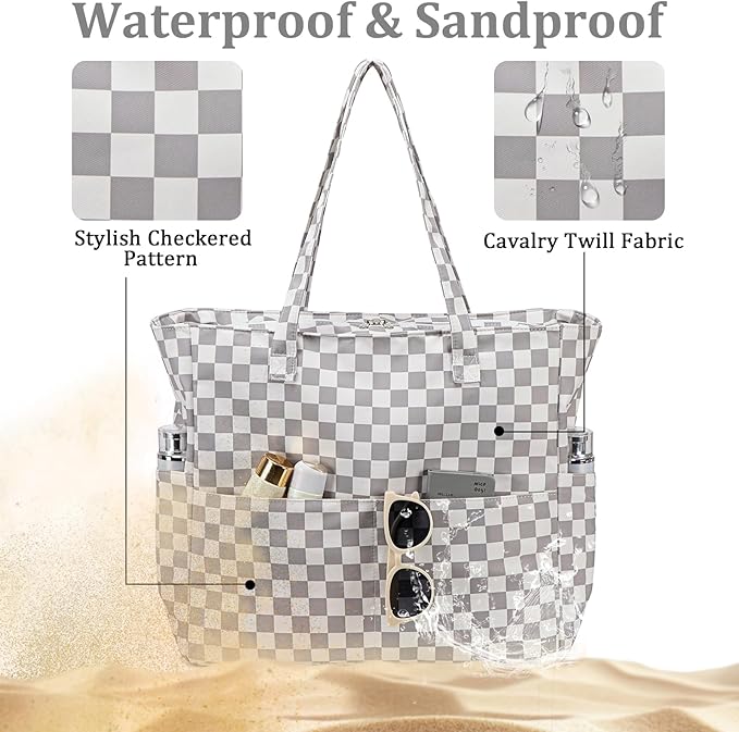 LEDAOU Large Beach Bag Women Waterproof Sandproof Zipper Beach Tote Pool Bag for Swim Gym Grocery Travel with Wet Pocket | Waterproof, Sandproof, Zipper, Pool, Gym, Grocery