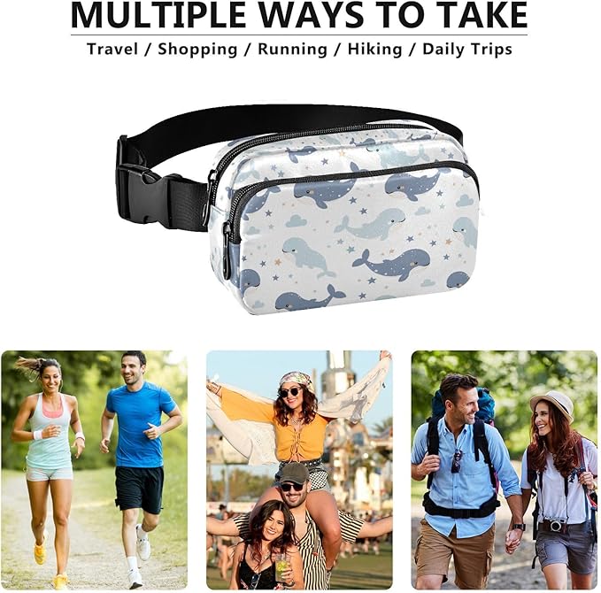 Kawaii Baby Whales Fanny Pack for Women Men Water Resistant Fashion Waist Packs with Adjustable Strap Belt Bag for Travel Workout Jogging Hiking 21219029