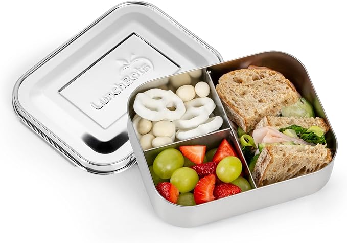 LunchBots Medium Uno Stainless Steel Sandwich Container - Open Design for Wraps - Salads or a Small Meal - Eco-Friendly - Dishwasher Safe and BPA-Free - Stainless Steel