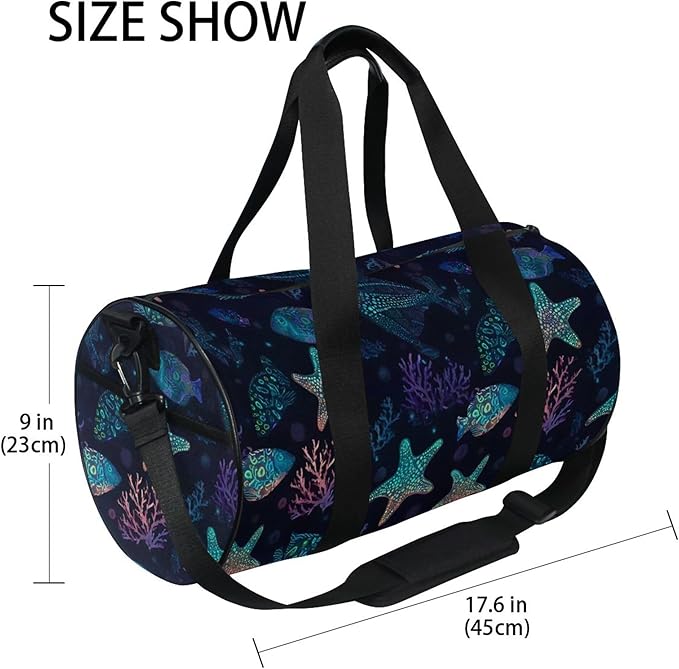 MNSRUU Sports Duffel Bags, Fluorescent Starfish Athletic Gym Bag Overnight Workout Travel Tote Luggage for Men Women Yoga