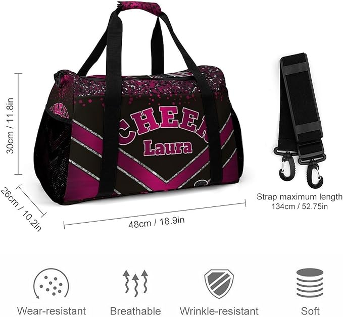 Personalized Cheer Bag Gifts for Girls Sport Cheerleading Gym Travel Duffel Bag Overnight Weekender Bags with Name (Dark Red)