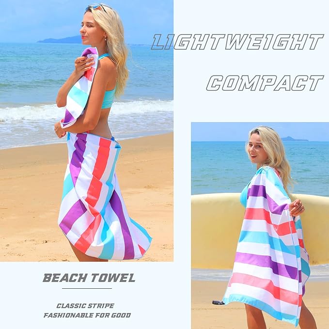Exclusivo Mezcla Microfiber Quick Dry Beach Towel, Oversized Lightweight Sandfree Pool Towel for Swimming Camping Travel with Bag (Purple, 35x70 Inches)