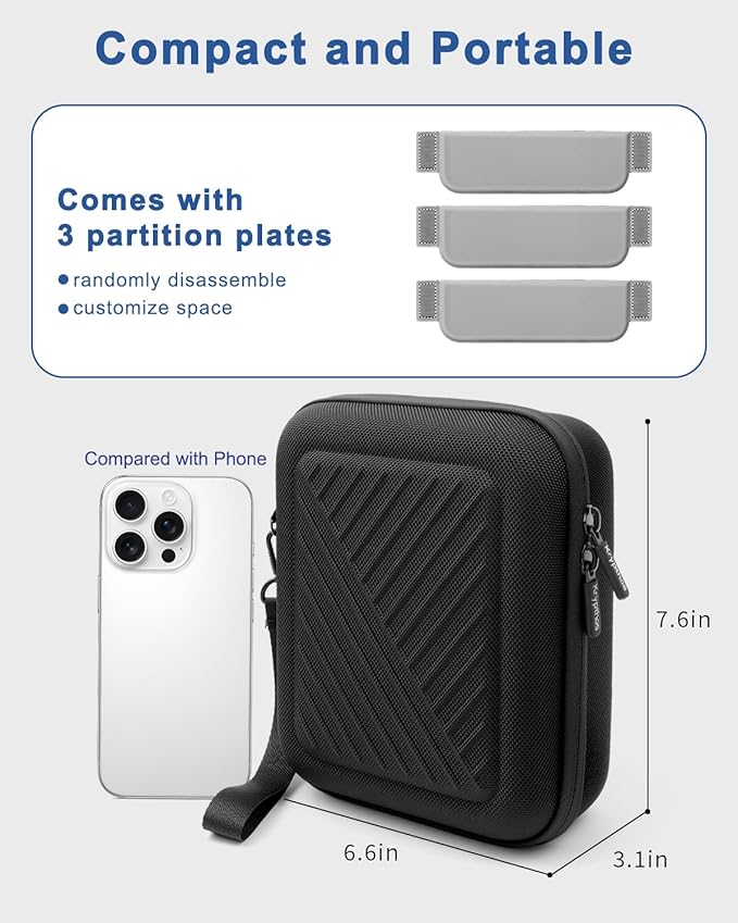 Krypthos Travel Sunglasses Organizer Case, Portable Eyeglasses Storage Box, Adjustable Multi-Compartments & Crushproof Design, Holds Up to 4 Pairs, Eyewear Display Case for Men Women