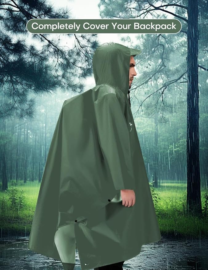 Hooded Rain Poncho for Adult, TPU IP8000mm Waterproof Coating, Reusable Unisex Rain Poncho for Hiking Travelling