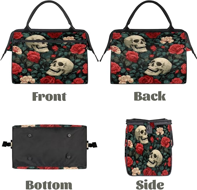 Travel Duffel Bag, Skull Rose Dark Pattern Waterproof Sports Gym Duffle Bag, Large Capacity Weekender Carry On Overnight Bags for Women Men