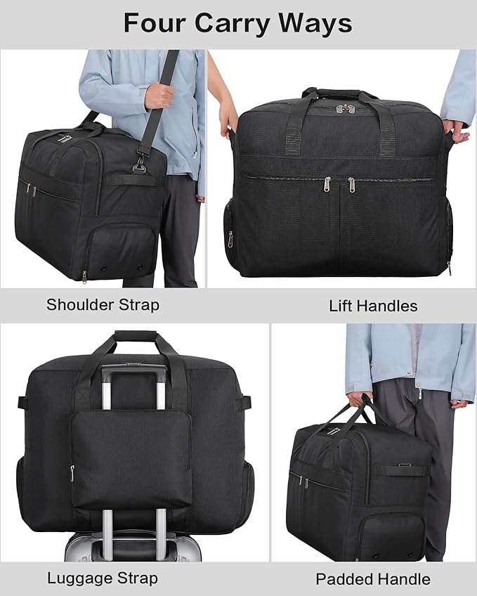 120L Foldable Large Travel Duffle Bag for Men and Women, Packable Duffel Bags with Shoe Compartment, Water Repellent & Tear Resistant (Black)
