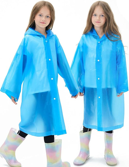 2 Pack Reusable Waterproof Raincoat EVA Emergency Rain Ponchos One Size Rain Jacket for Children, Boys and Girls
