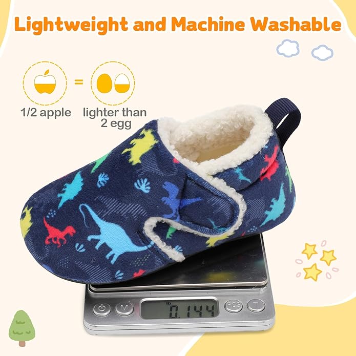 JOINFREE Toddler Slippers Boys Girls Adjustable House Shoes Barefoot Sock Shoes with Rubber Sole Baby Comfort Warm Indoor Outdoor Walking Shoe