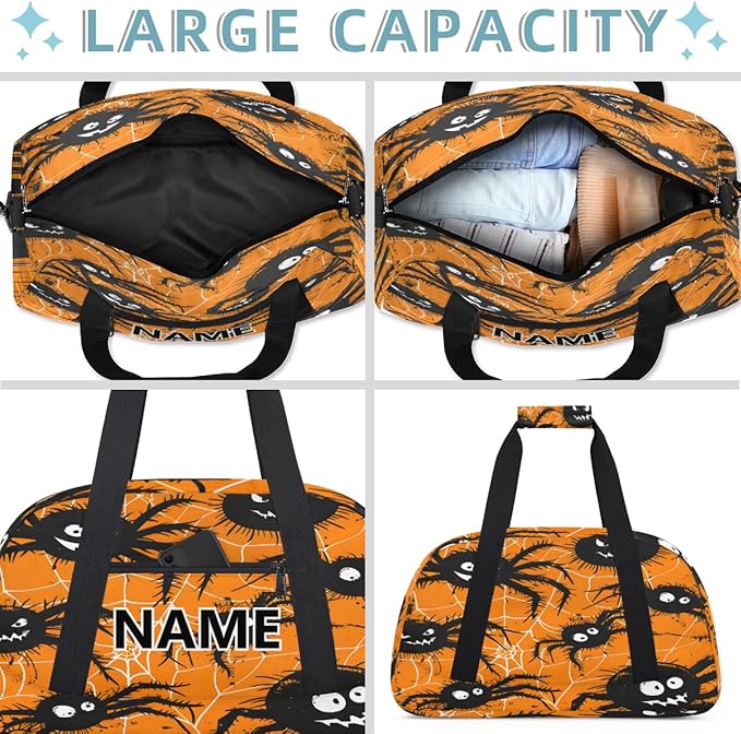 Black Spiders Mini Gym Bag 18 inch for Women Men Waterproof Custom Spiders Halloween Travel Duffel Bag Carry On Overnight Tote Nurse Bag for Work Fitness Hiking