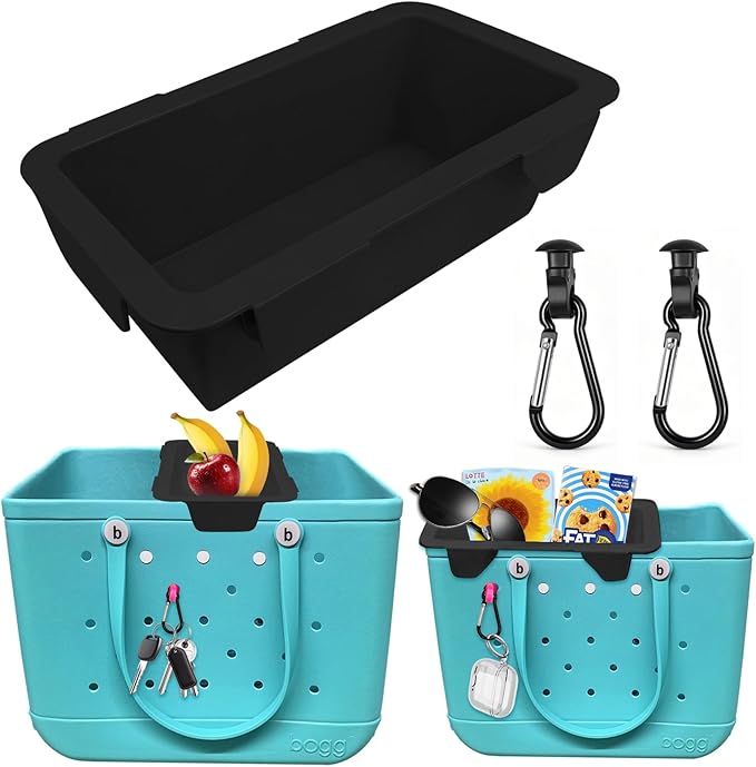 Upgraded Snack Topper Tray for Bogg Bag, Lightweight Organizer Accessories, Fits Large/Medium (Baby) / Small (Bitty) Bogg Bags, with 2 Multifunctional Insert Carabiners, Black