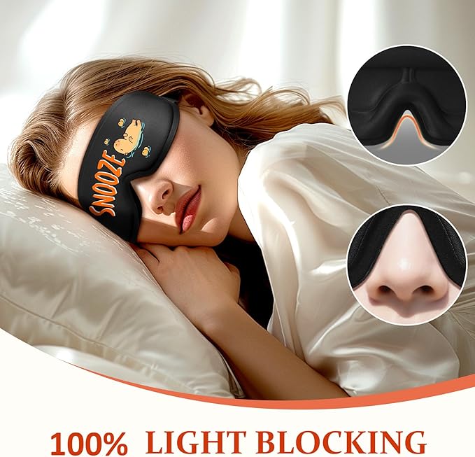 Funny 3D Zero Pressure Sleep Eye Mask for Men Women Side Sleeper, Adjustable Blackout Soft Breathable Eye Masks for Travel Nap Night Sleep, Humorous Gift Stocking Stuffers (Snooze)