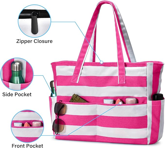 oscaurt Beach Bags for Women Large Waterproof Sandproof Beach Tote Swim Pool Bag with Zipper for Travel Vacation Essentials