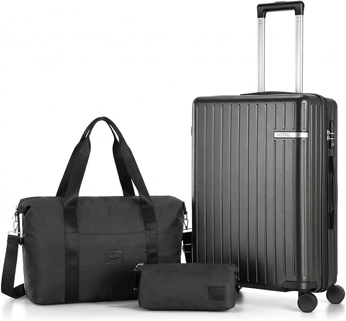 Hoteel Luggage Sets 3 Piece Carry on Luggage with Spinner TSA Lock for Unisex (4-YEAR WARRANTY), ABS+PC Hard Shell Rolling Carry-on Suit Case for Plane, Travel, Business, Gloss Black (20in/DB/TB)