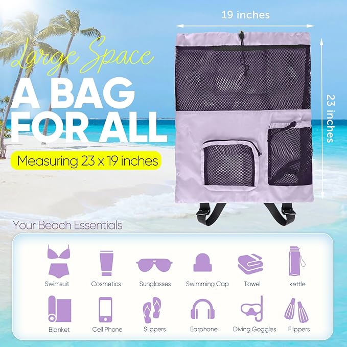 Swim Mesh Beach Bag, Waterproof Gym Bags for Women and Men, Large Pool Bag Swimming Gear Drawstring Backpack
