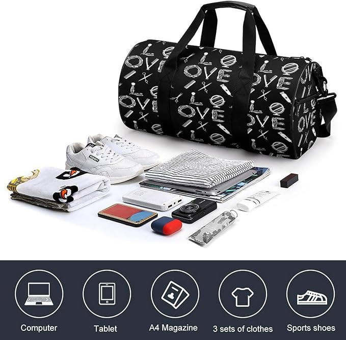 Basketball Football Weekender Bag Dance Sports Gymnastics Bag Lightweight Travel Sports Bags (Hairdresser Hairstylist Love Barber Tool)
