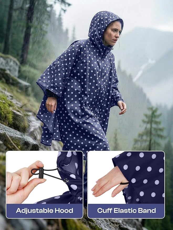 SaphiRose Lightweight Waterproof Rain Poncho for Adults with Hood Portable Rainwear for Outdoor