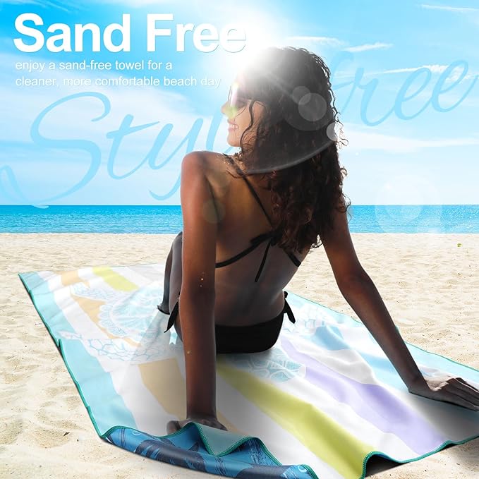 Lightweight Thin Microfiber Beach Towel Oversized Quick Dry Compact Sandproof Clearance Towels Sand Free Camping Swimming Pool Easy Pack Travel Accessories Essentials Women Adults Turtle Green