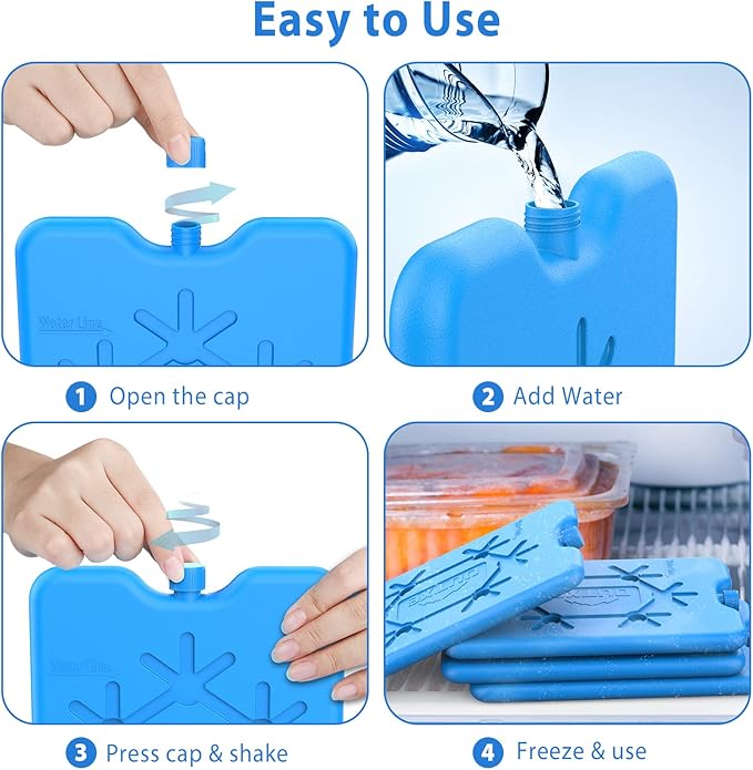 OUTXE Ice Packs for Lunch Box - Reusable Ultra-Thin Freezer Packs - Long-Lasting Cool Packs for Coolers, Keep Food Fresh and Cold in Lunch Boxes and breastmilk Bags