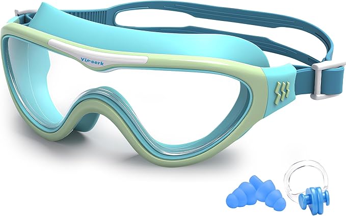 Kids Swim Goggles for Kids 6-14, Anti-Fog & UV400 Lens, Comfortable Silicone Design, Includes Nose Clip & Earplugs