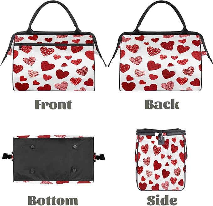 Shiny Red Hearts Overnight Weekender Bags for Women Men, Waterproof Travel Carry On Duffel Bag, Lightweight Sports Gym Bag for Fitness, Workout, Travel