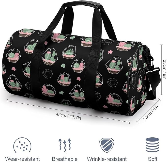Travel Sports Lightweight Carry On Bag Cactus Black Weekender Overnight Bag Dance Sports Gymnastics Bags for Men Women