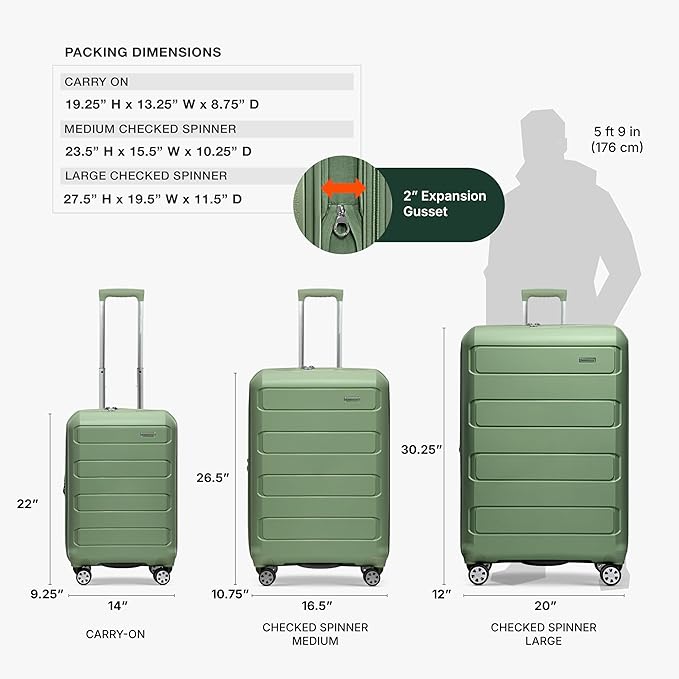 Traveler's Choice Pagosa Hardshell Expandable Luggage with Spinner Wheels, Green, 22-Inch Carry-on